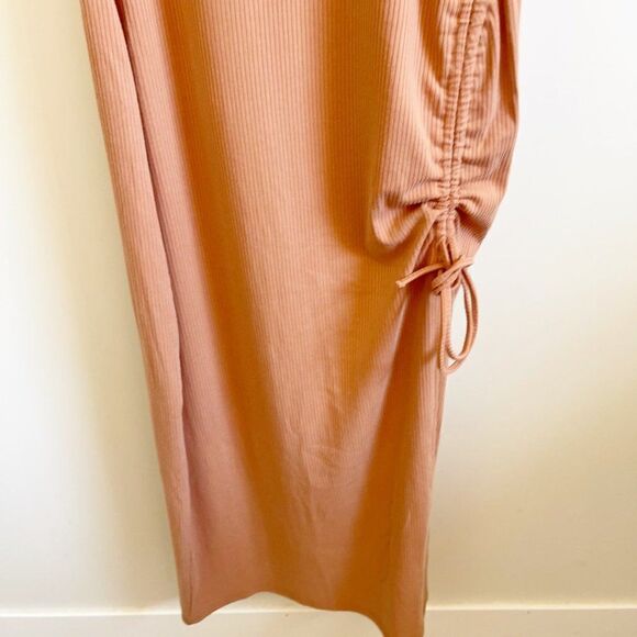 L Space Orange Ribbed Midi Dress Slit XL Sleeveless - Picture 3 of 7